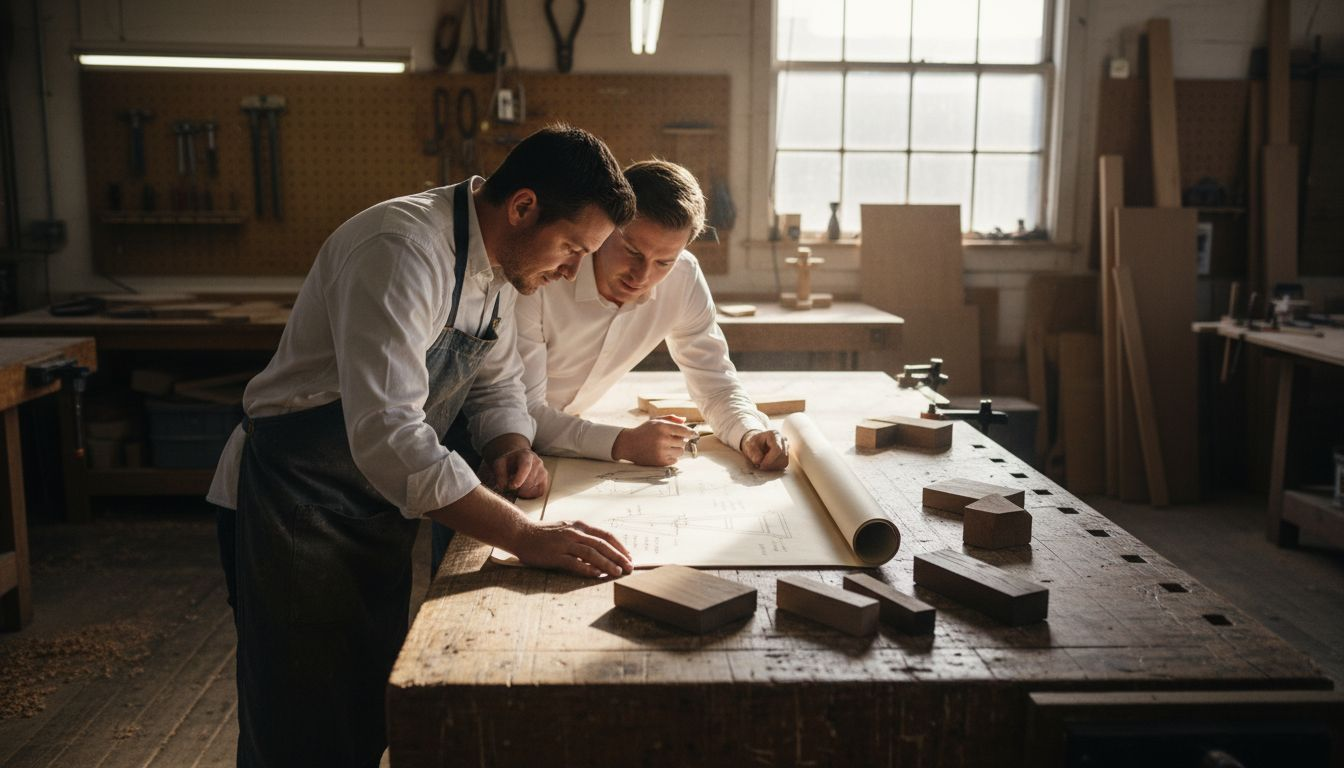 Client and artisan reviewing design sketches