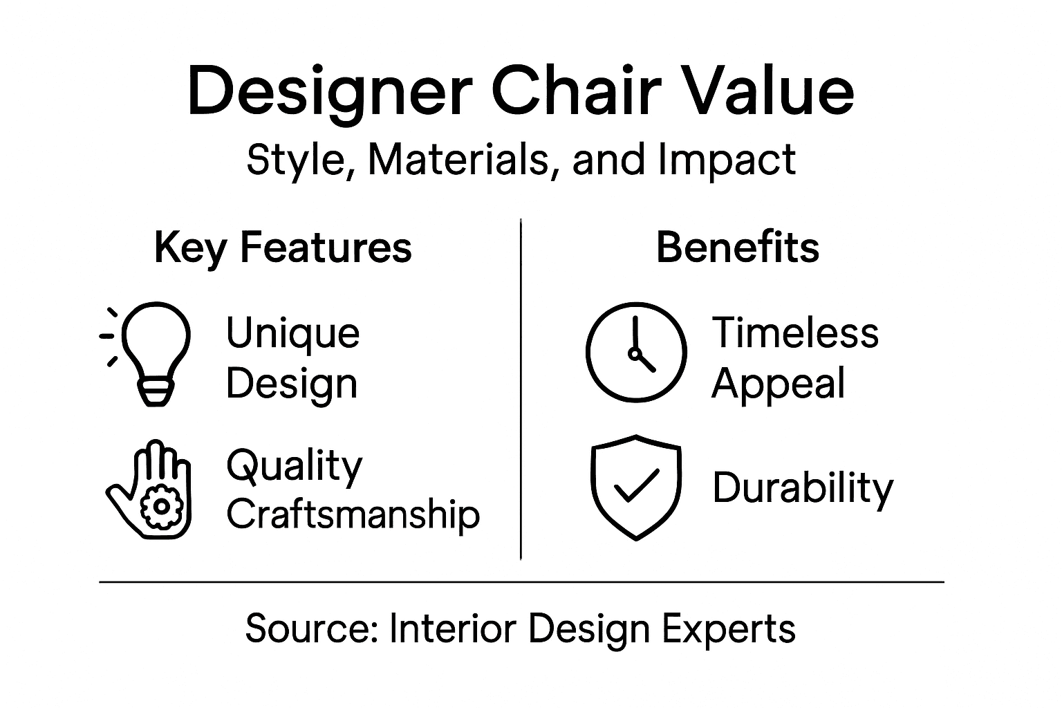 Infographic on designer chair features and benefits