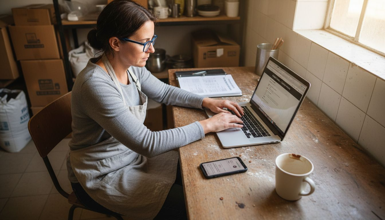 Business owner updating bakery website