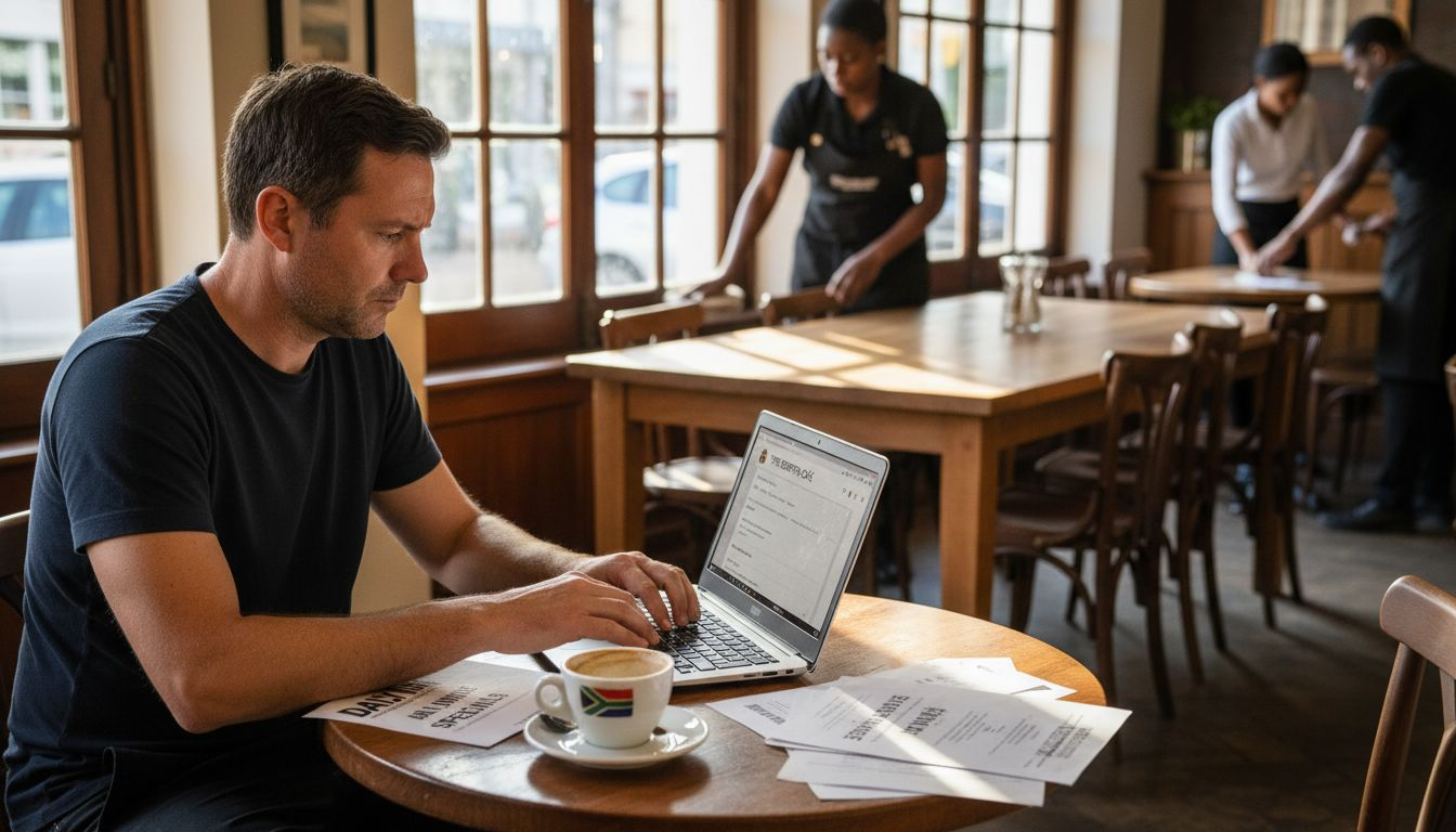 Manager updating restaurant Google profile at table