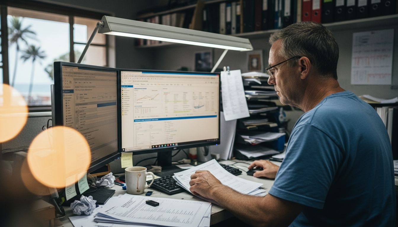Man reviewing SEO audit report in office