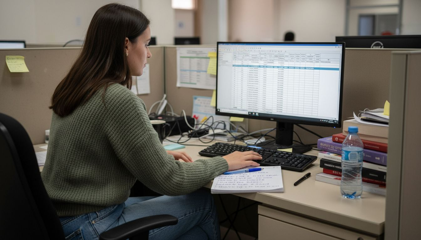 Woman entering competitor SEO data in spreadsheet