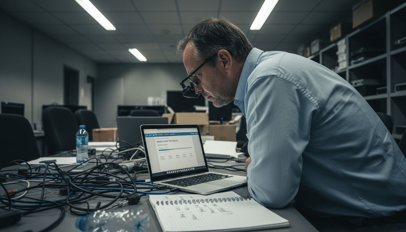 IT specialist testing website speed on laptop