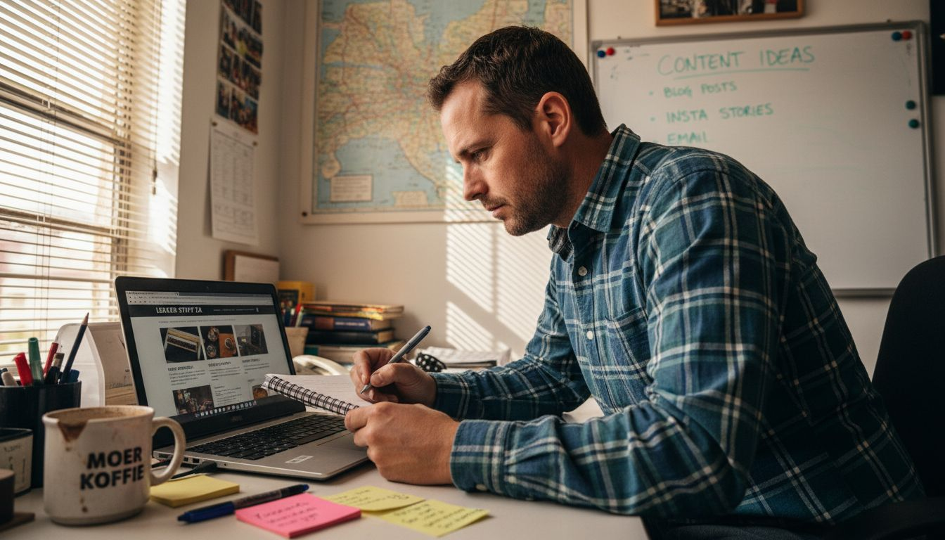 Small business owner brainstorming website content