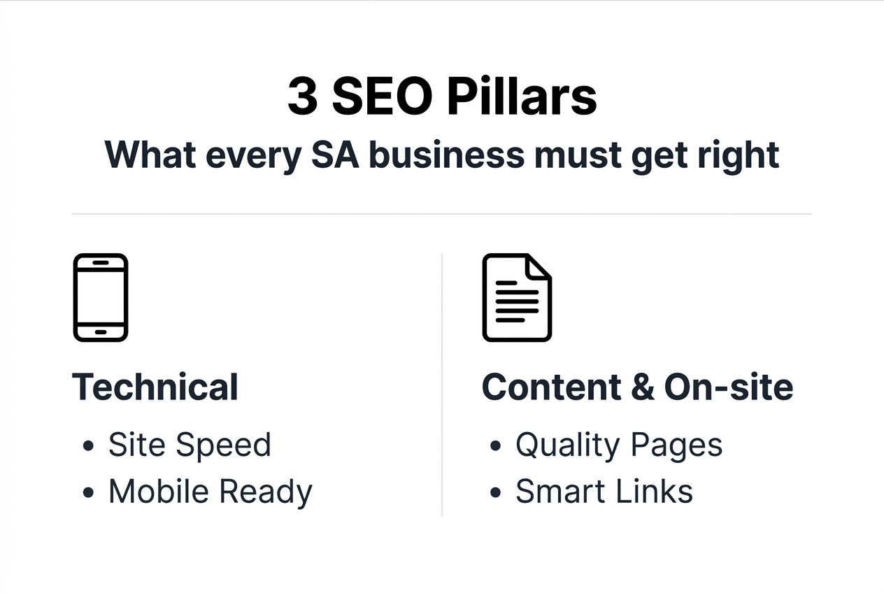 Infographic with core SEO pillars for 2026