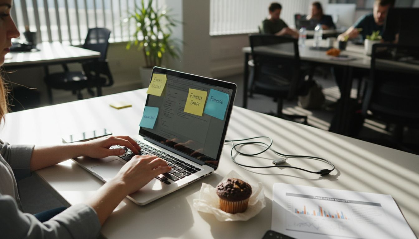 Consultant auditing website speed at crowded desk