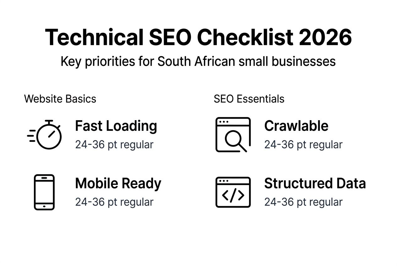 Infographic with technical SEO checklist and categories