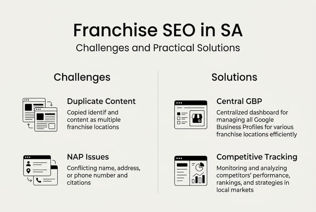 Infographic showing franchise SEO challenges and solutions