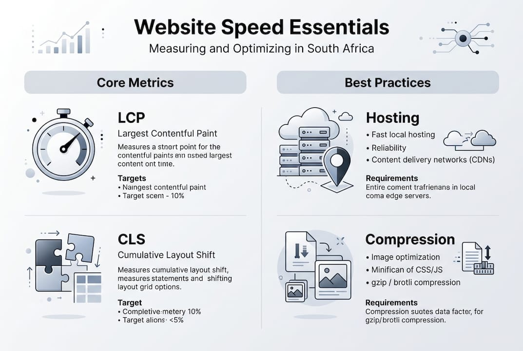 Infographic of website speed metrics and practices