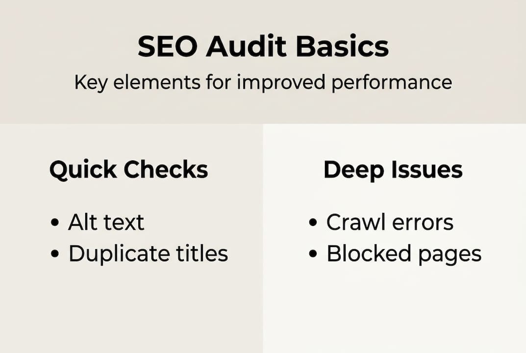 Infographic showing SEO audit basics and issues