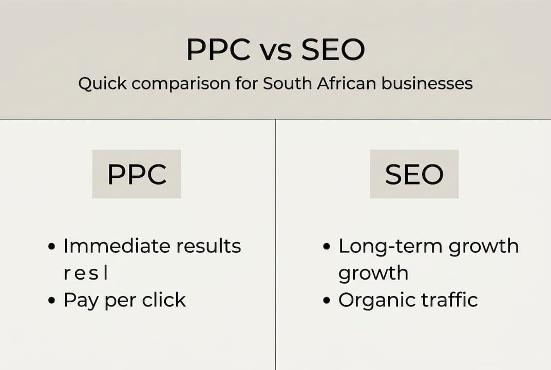 Infographic comparing PPC versus SEO basics