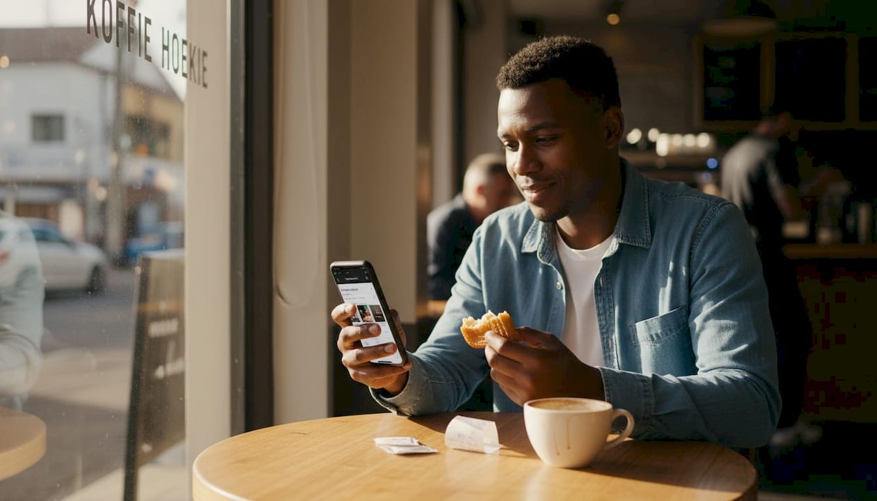 Shopper searching products on mobile phone