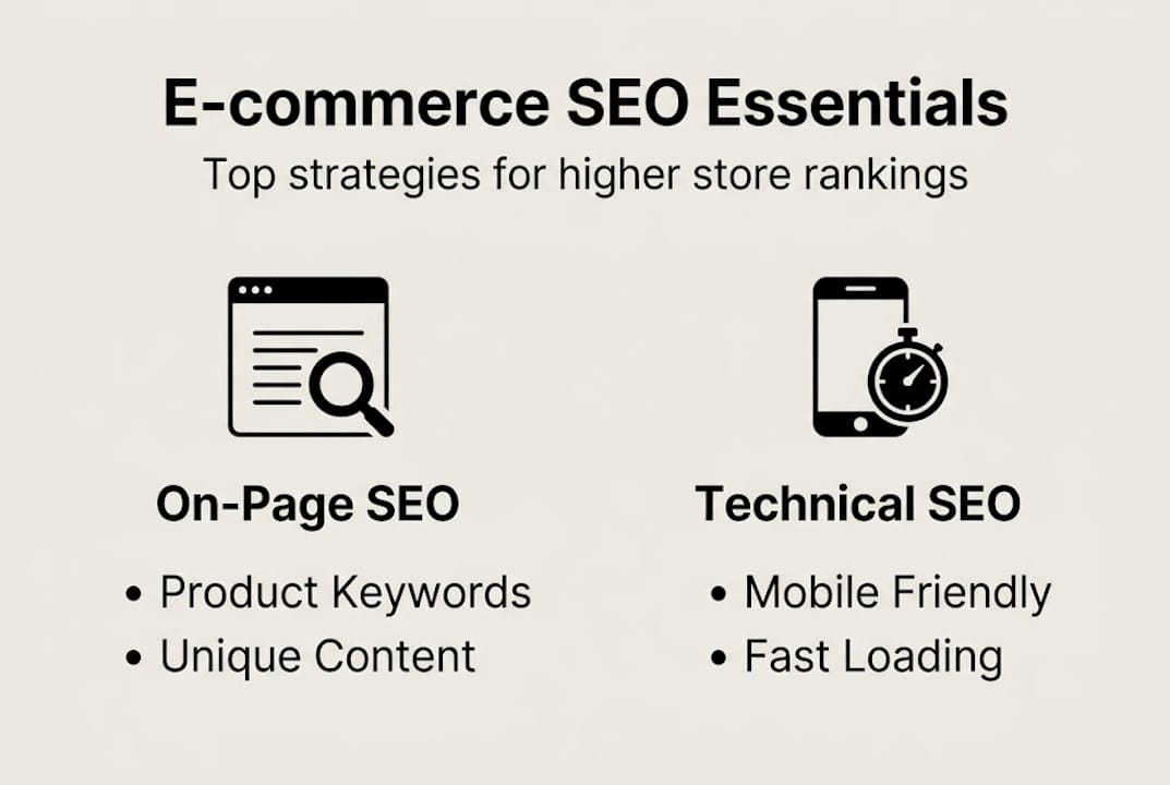 Infographic outlining key e-commerce SEO tips
