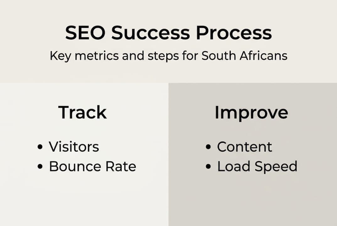 Infographic showing SEO success process key metrics