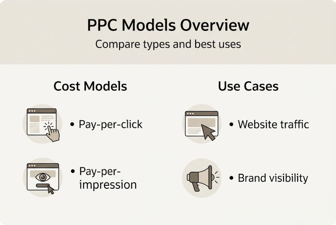 Infographic comparing PPC models and use cases