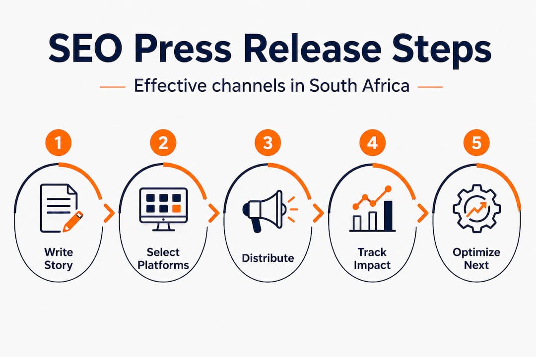 Infographic showing steps for press release SEO channels