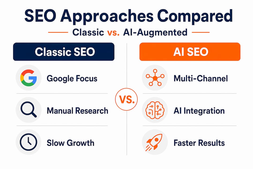 Infographic comparing classic and AI SEO strategies