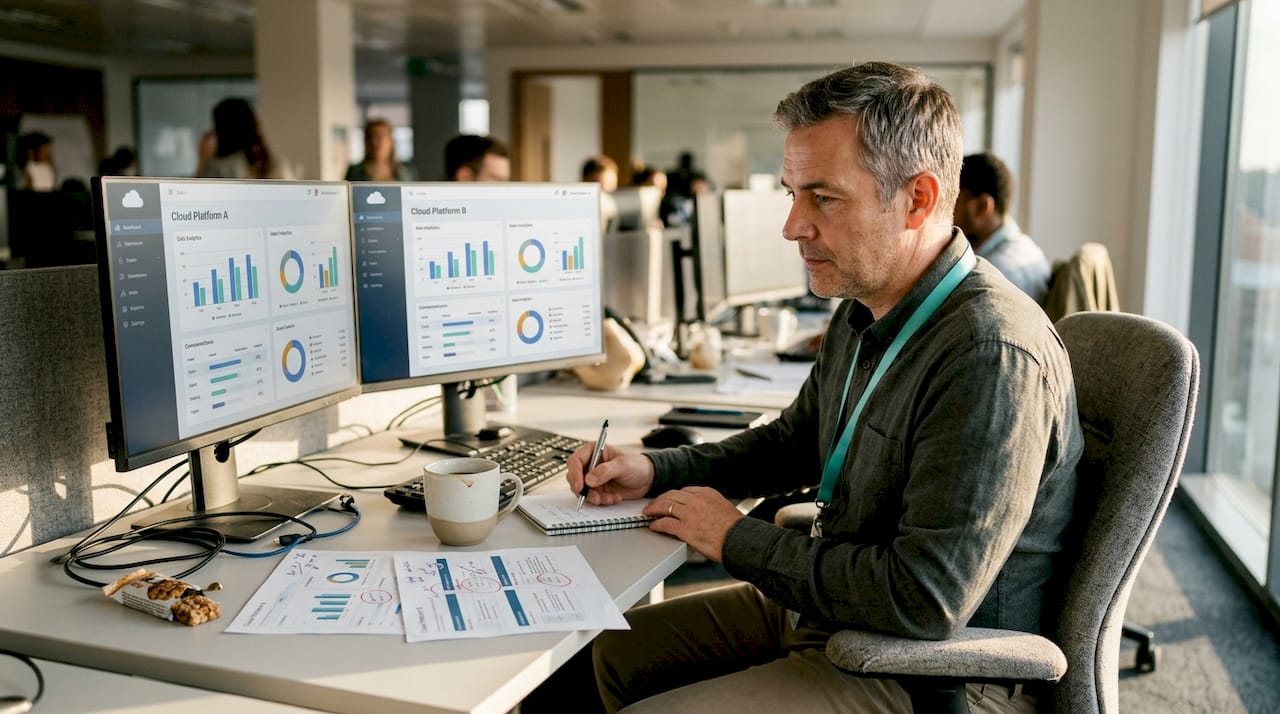 Manager comparing cloud solution options