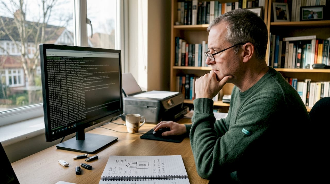 Security analyst checking cloud logs at desk