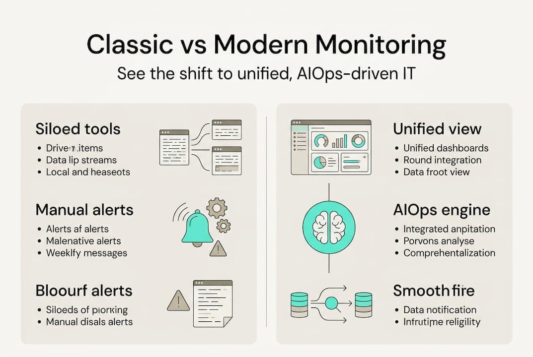 Infographic comparing classic and modern IT monitoring