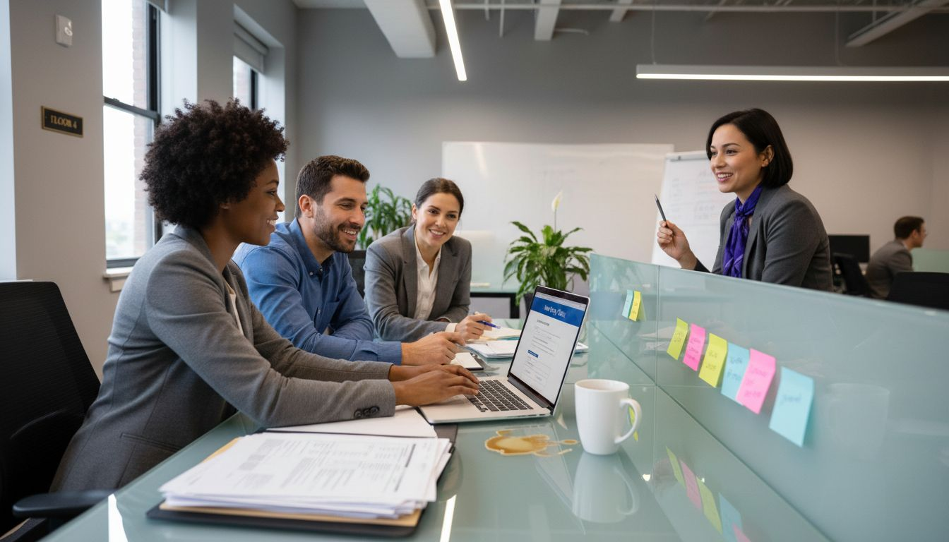 Team collaborating on group health enrollment