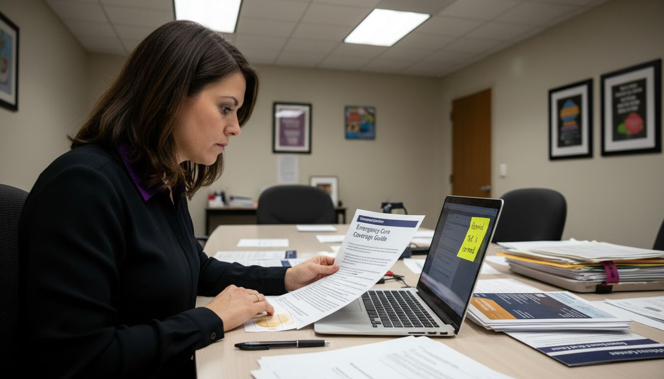 HR manager reviewing emergency care guide