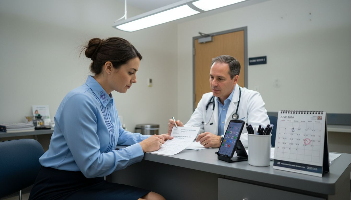 Employee consulting doctor about outpatient benefits