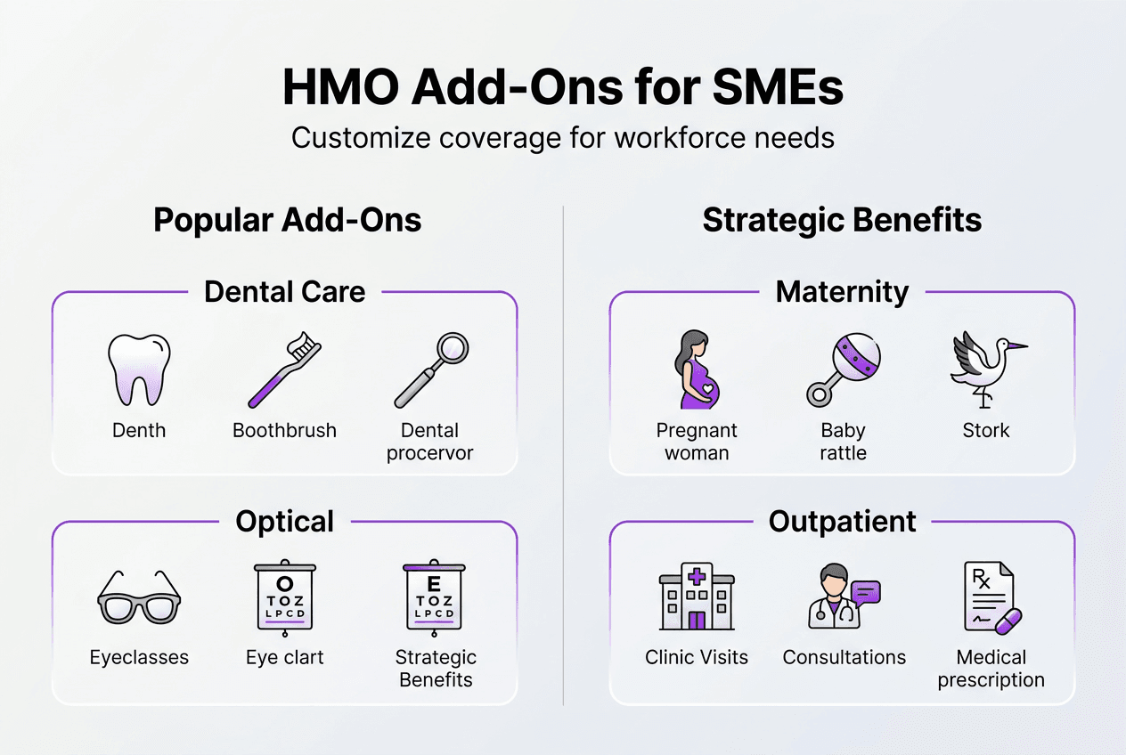 Infographic showing popular HMO add-ons for SMEs