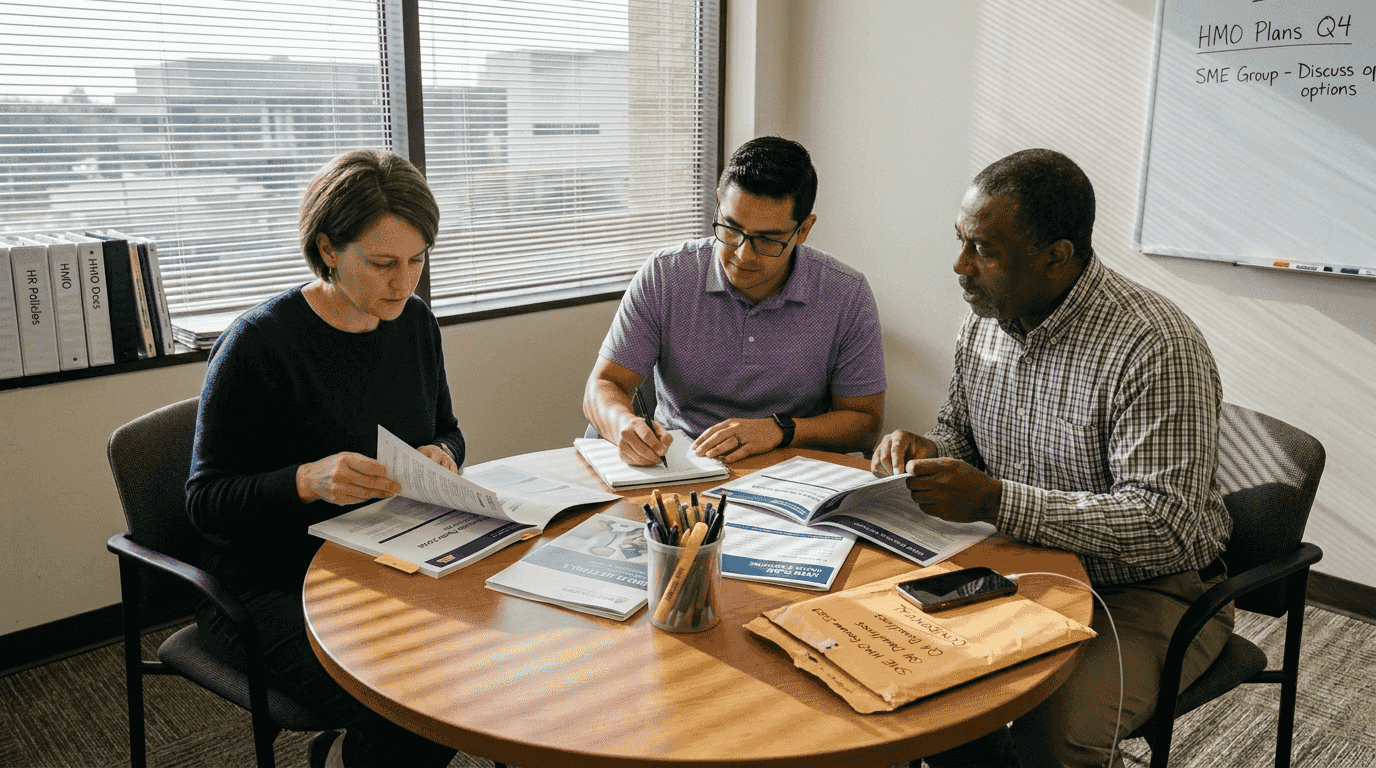 SME employees discussing HMO plan choices