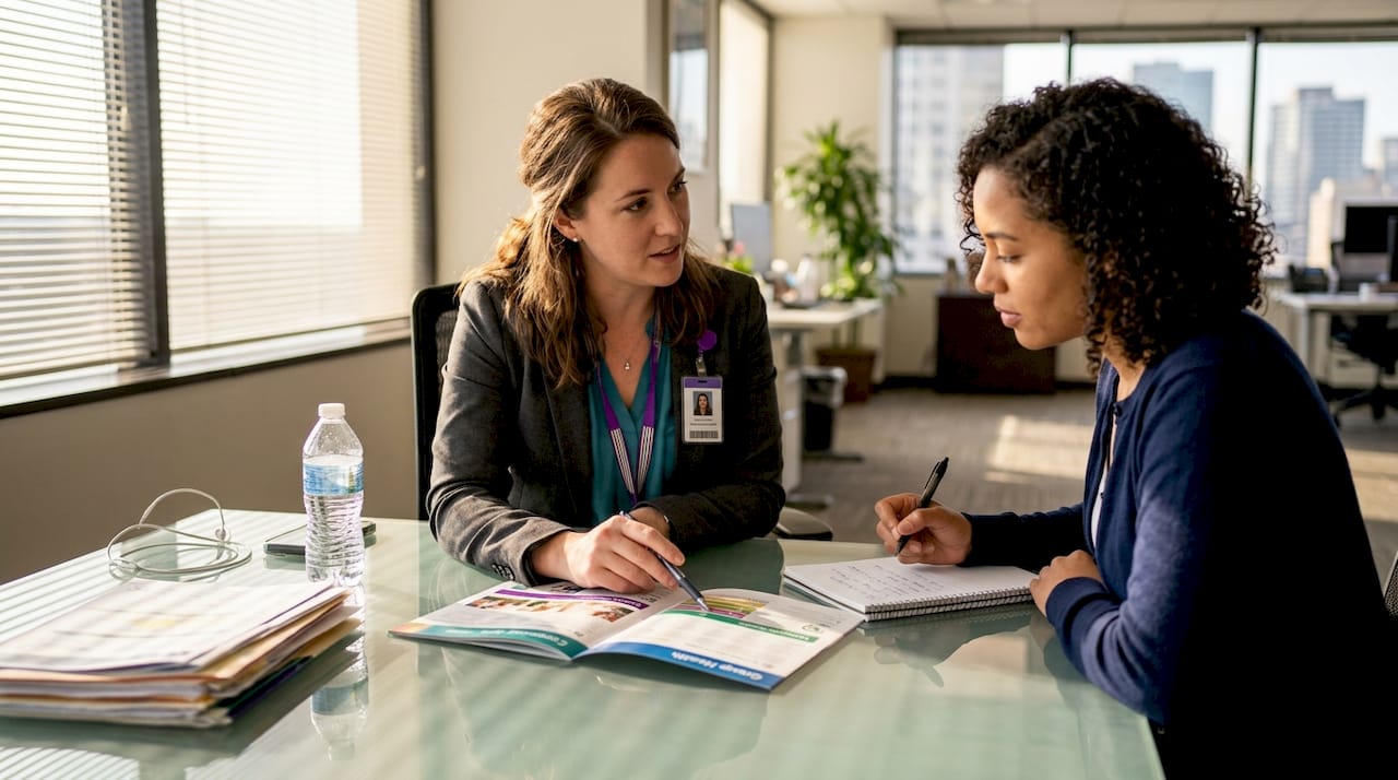 HR manager discussing health benefits with candidate