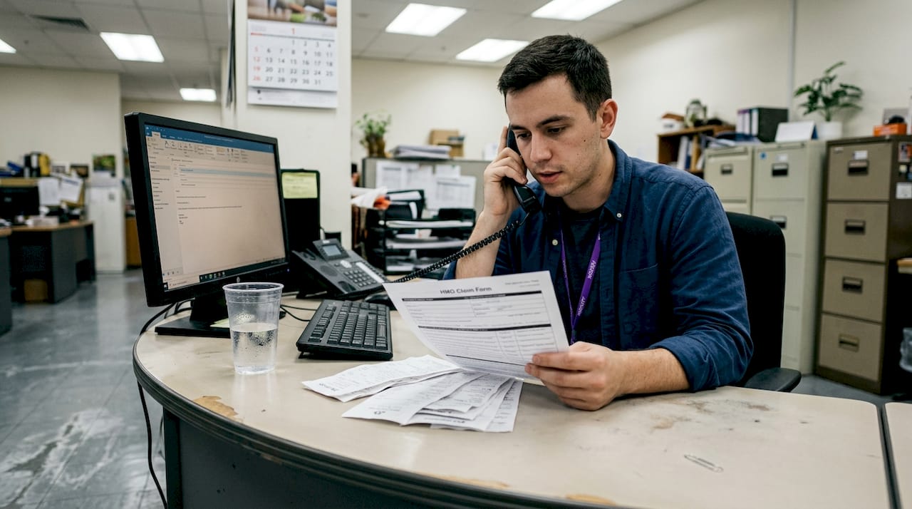 Employee submitting HMO claim in office
