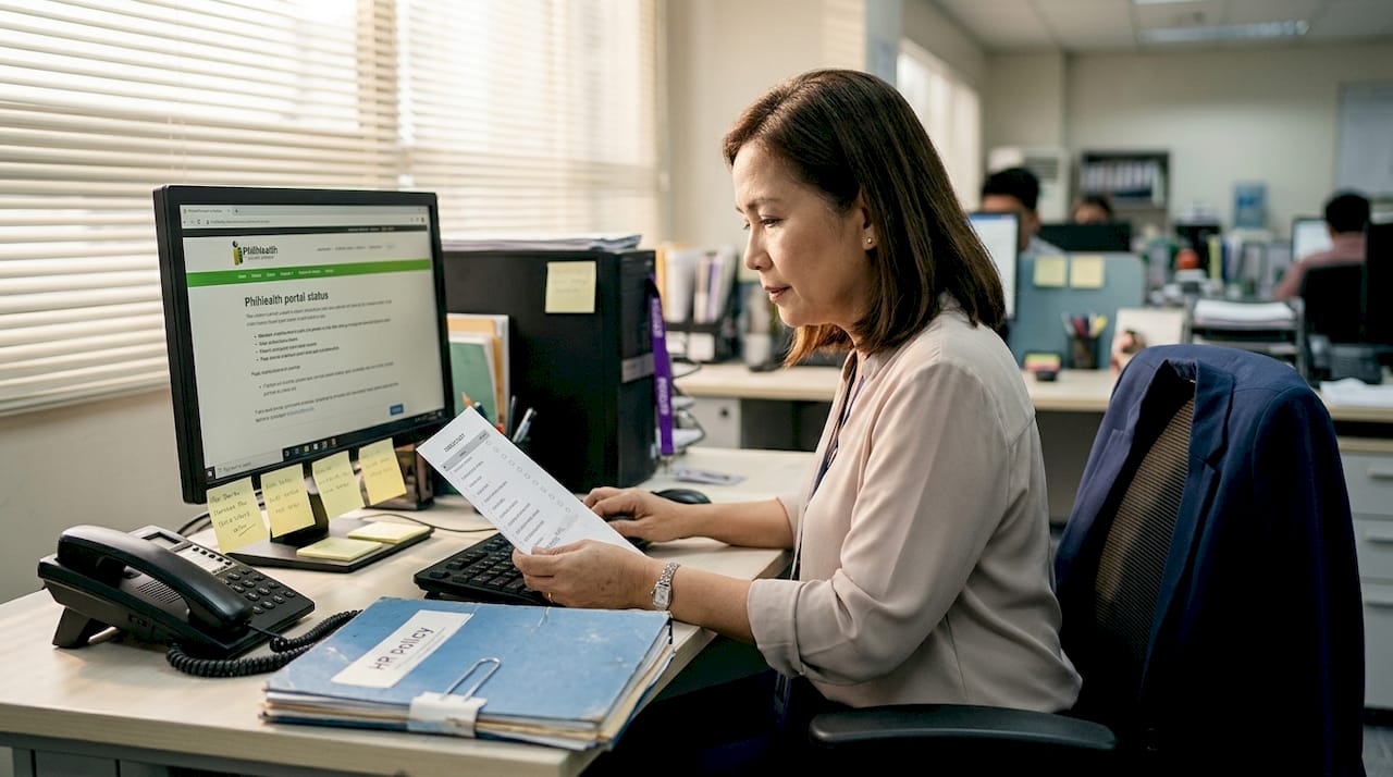 HR manager checking PhilHealth application on computer