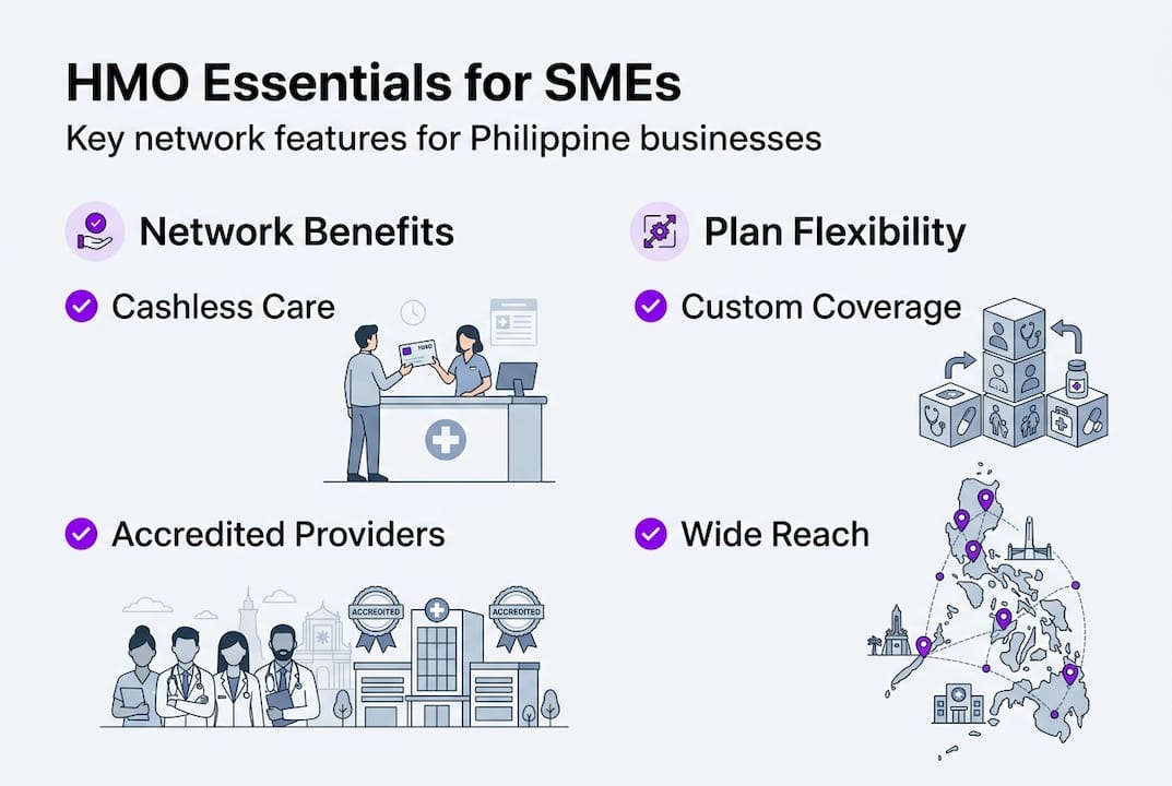 Infographic highlighting HMO network essentials for SMEs