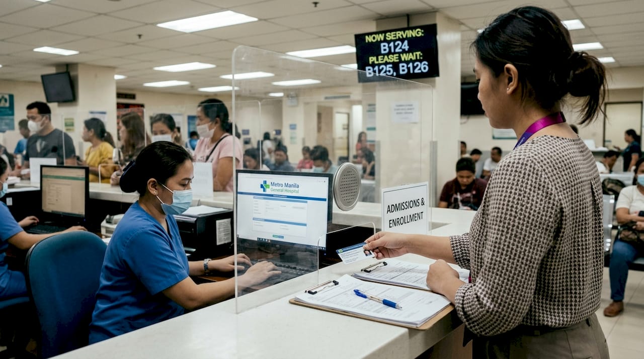 Employee presenting HMO card at hospital counter