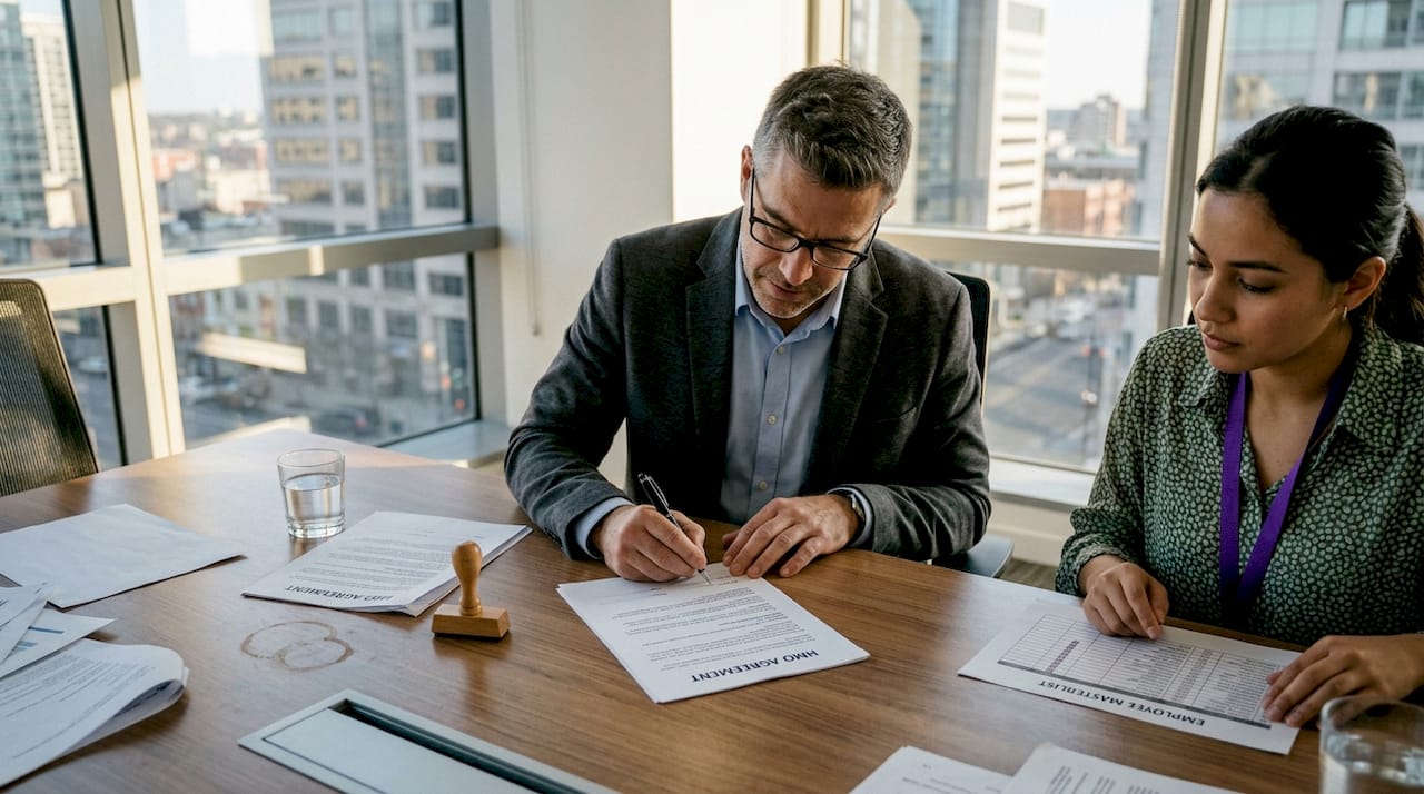 HR manager signs HMO enrollment contract