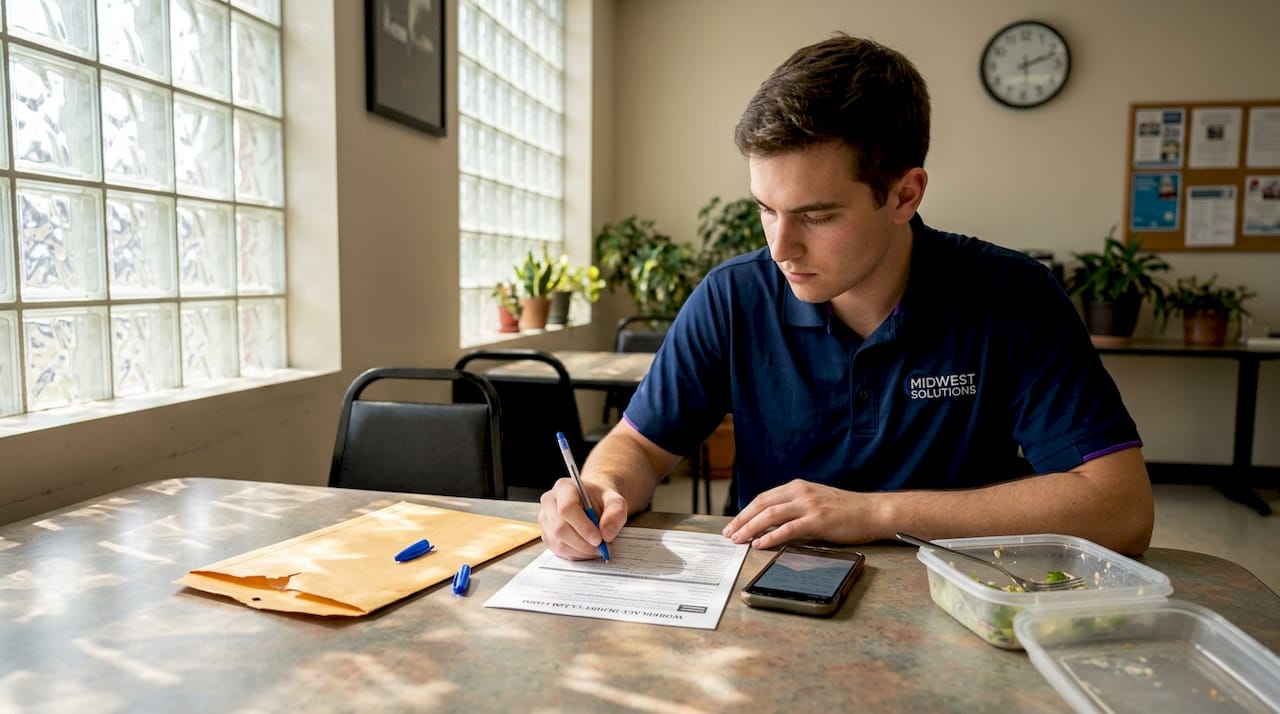 Employee preparing accident claim paperwork