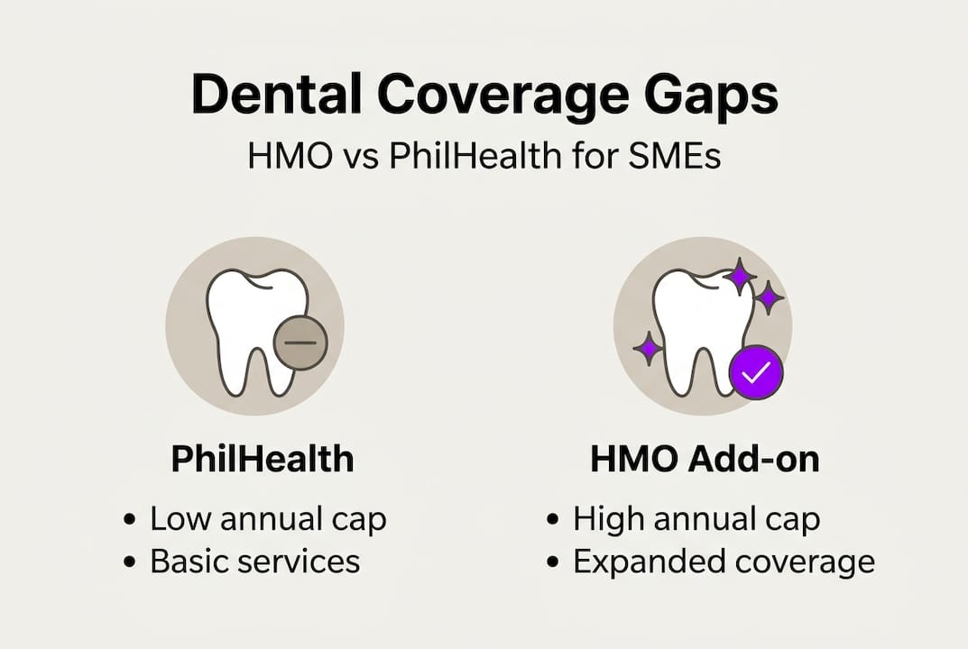 Infographic showing HMO and PhilHealth dental comparison