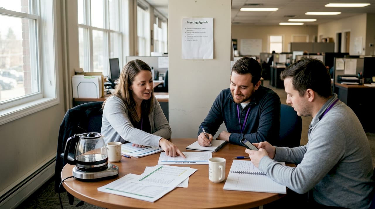 SME team discussing health benefit plans