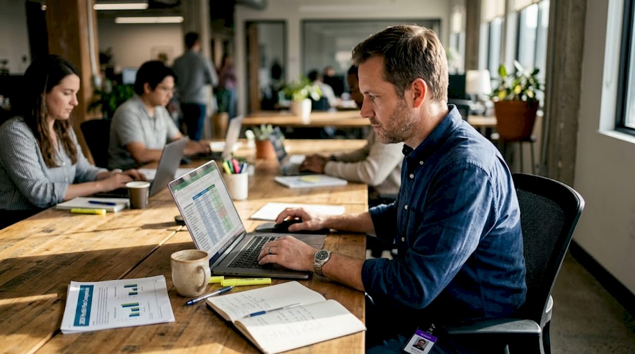 Office manager comparing HMO plan features