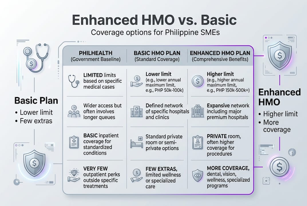 Infographic comparing enhanced and basic HMO features