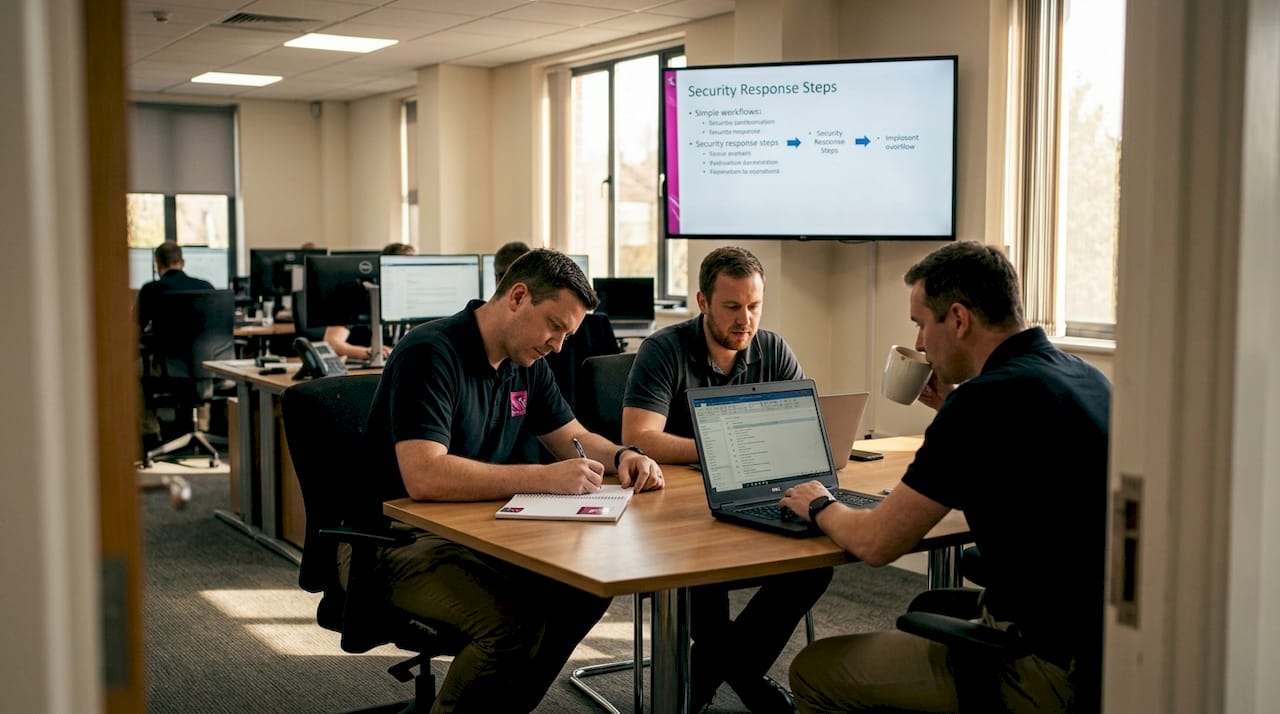 Security staff collaborating in operations room