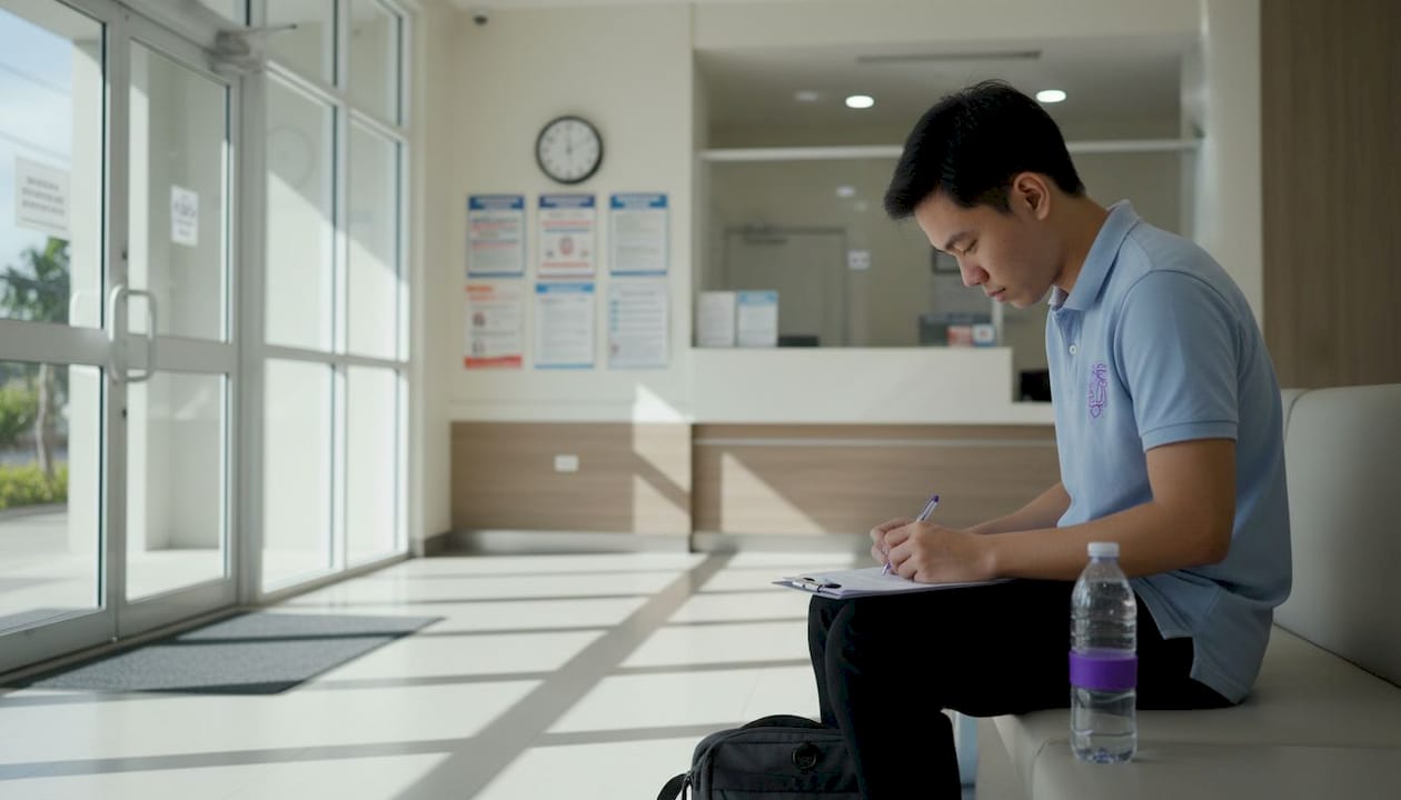 Employee completing hospital insurance paperwork
