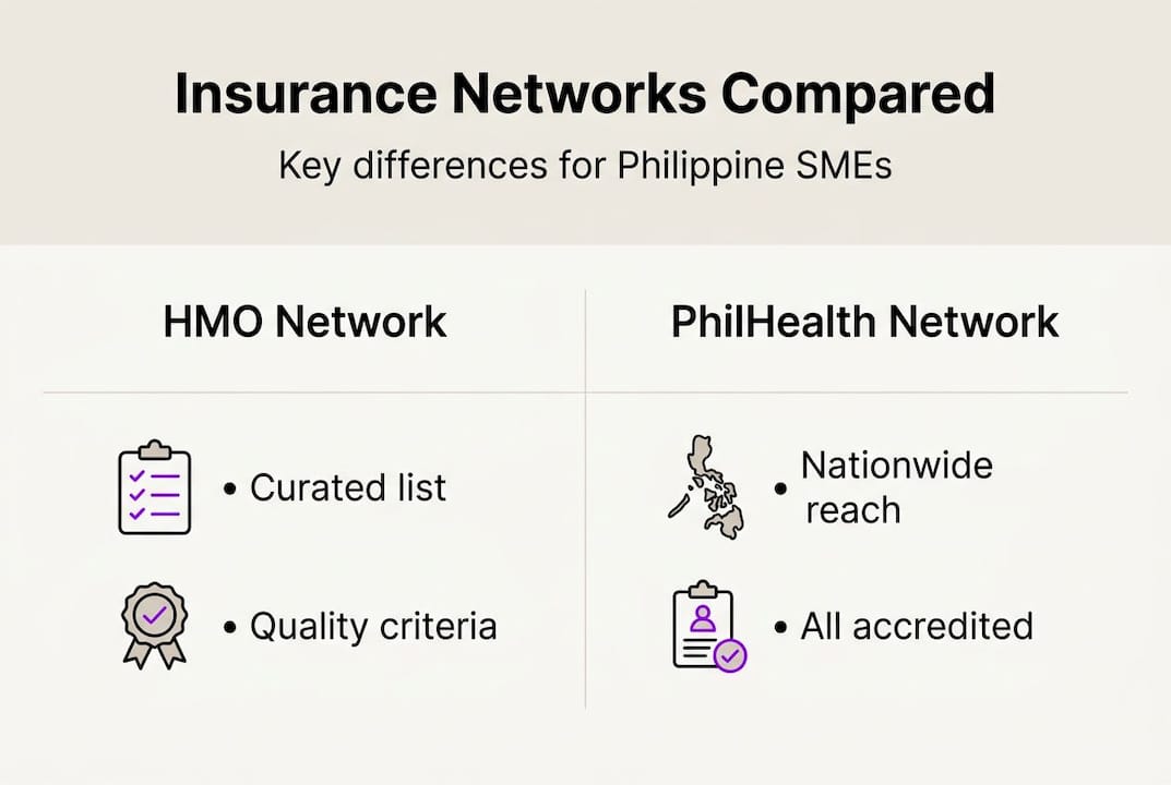 Infographic comparing HMO and PhilHealth networks