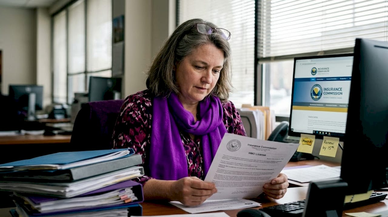 HR manager verifying HMO accreditation paperwork