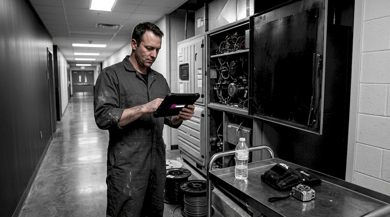 Technician using tablet for predictive maintenance
