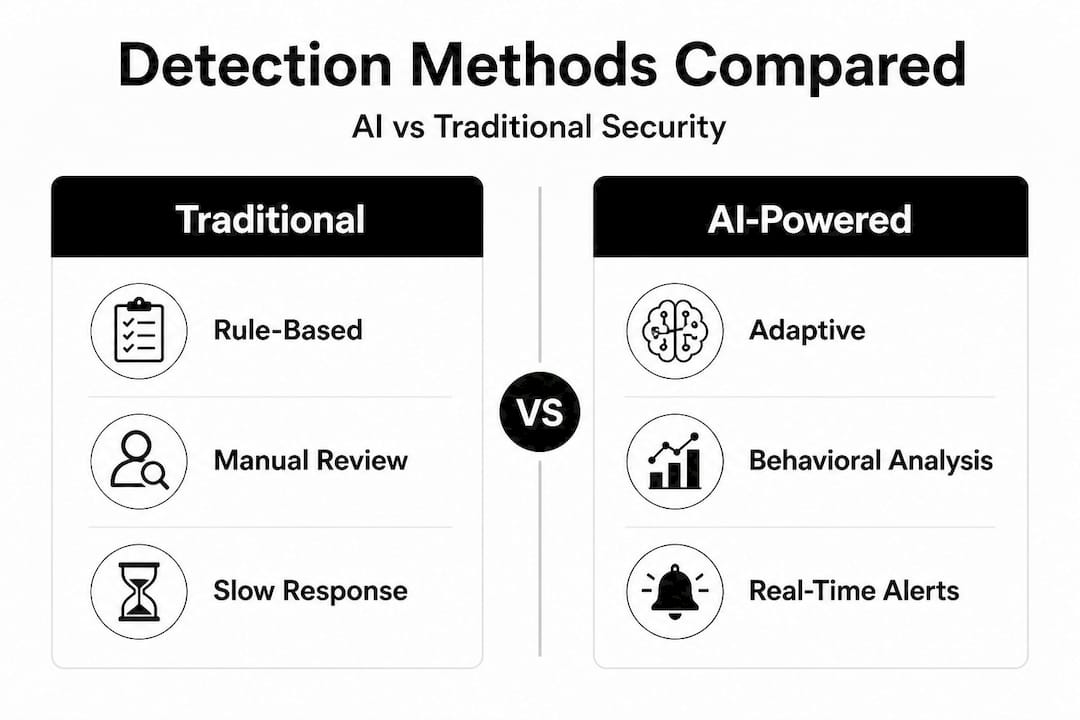 Infographic comparing AI and traditional detection