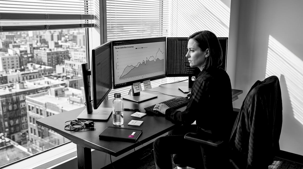 Cybersecurity analyst monitoring AI threat detection