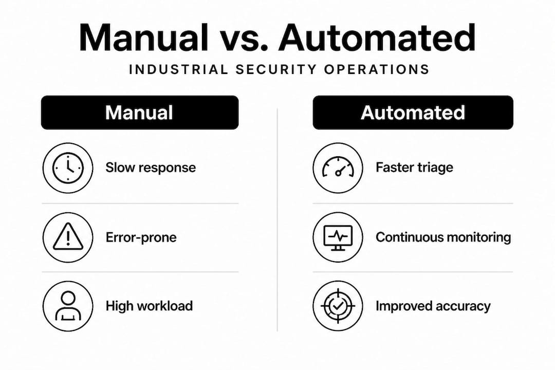 Comparison infographic: manual vs automated security operations