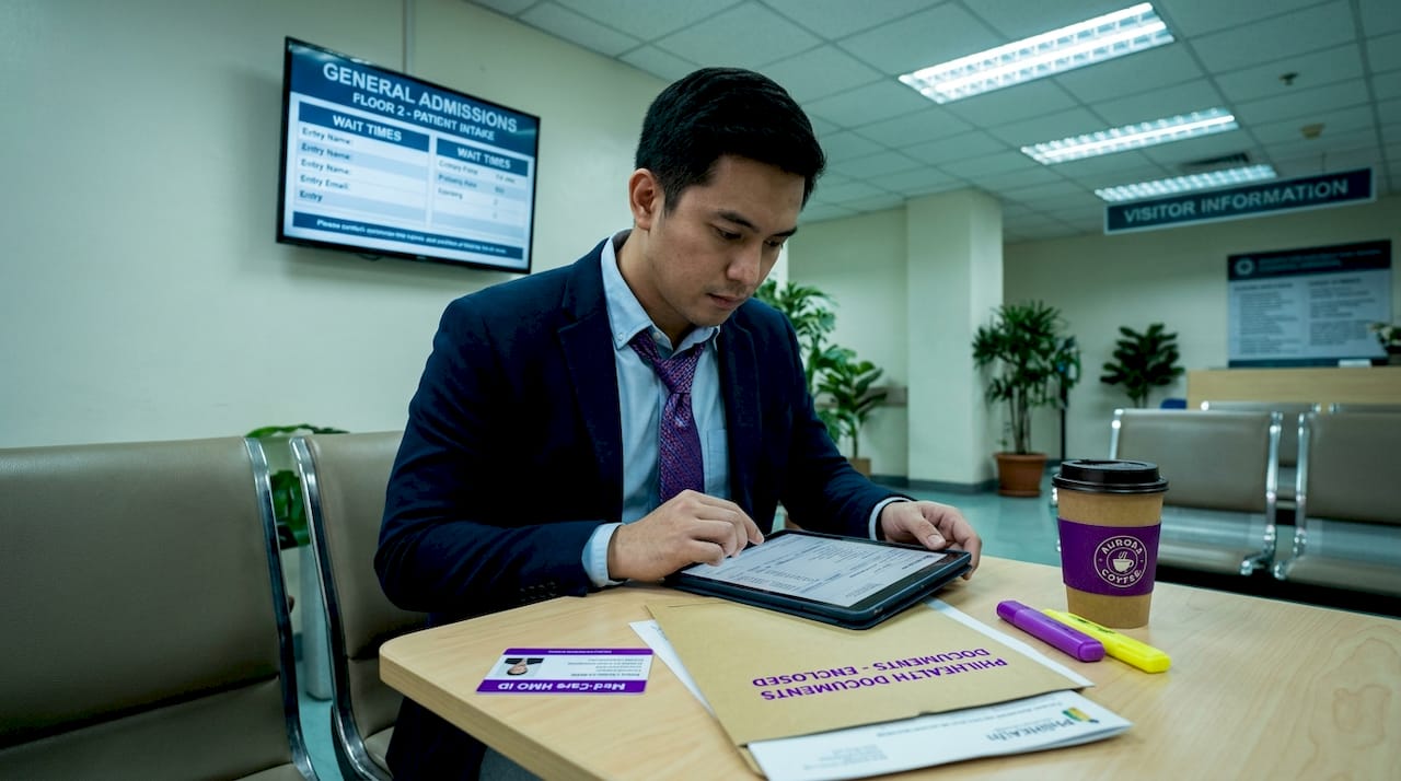 HR officer checks hospital bill and HMO details