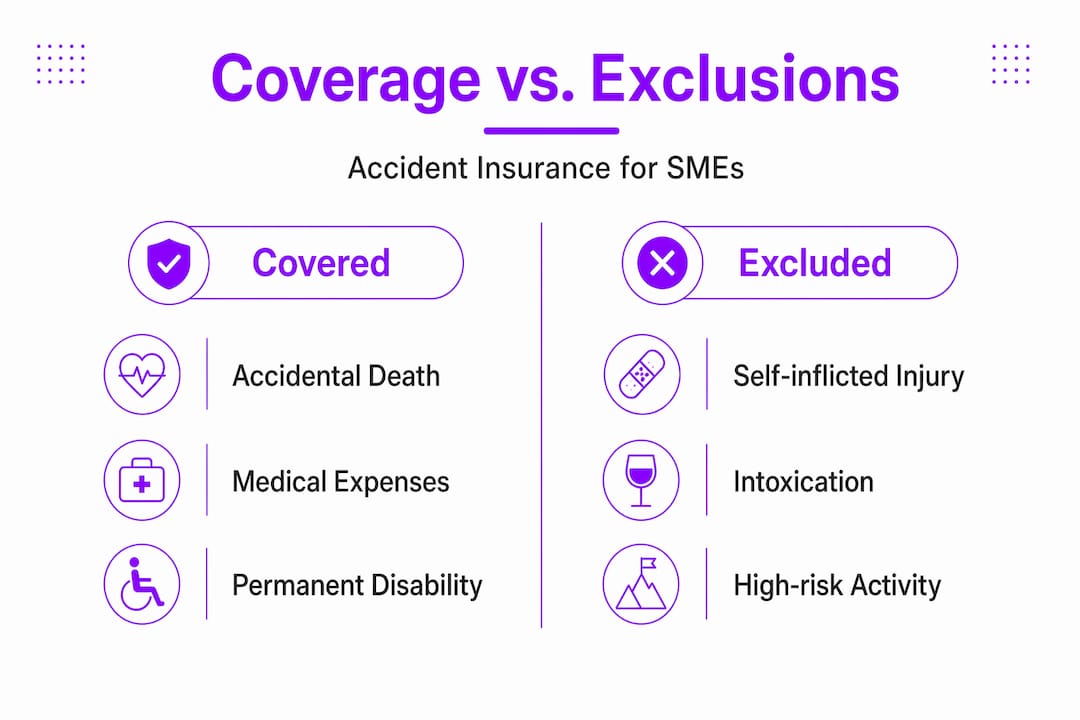 Infographic comparing accident coverage and exclusions